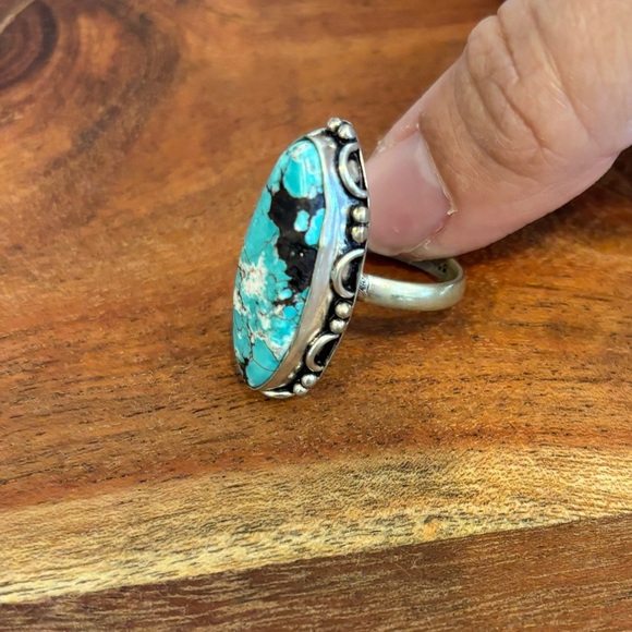 Vintage 925 Sterling Silver Large Spiderweb Morenci Turquoise Navajo Ring Size 7 - Picture 4 of 9